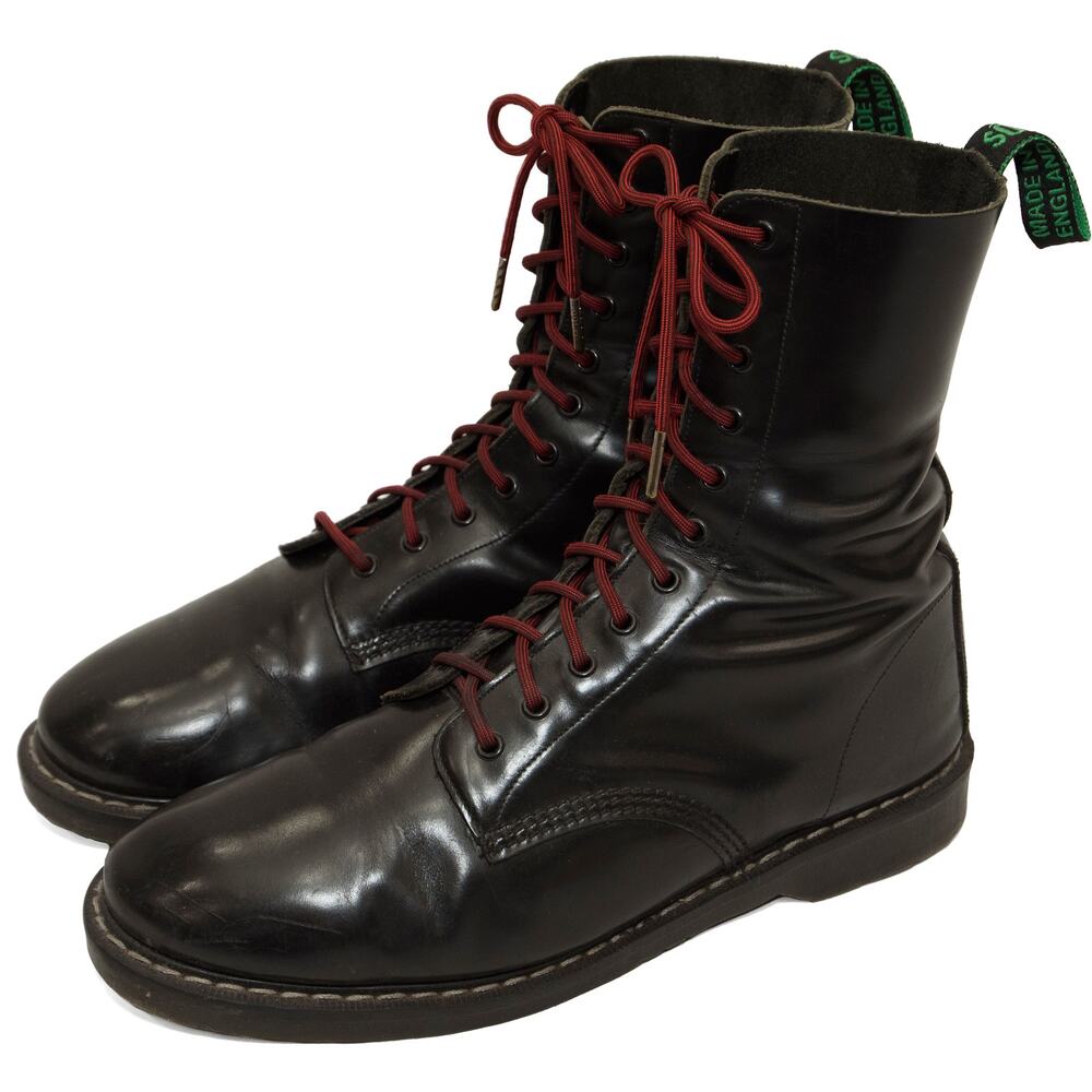 Solovair Black Leather Hi-Shine 11 Eye Derby Boots Size 11